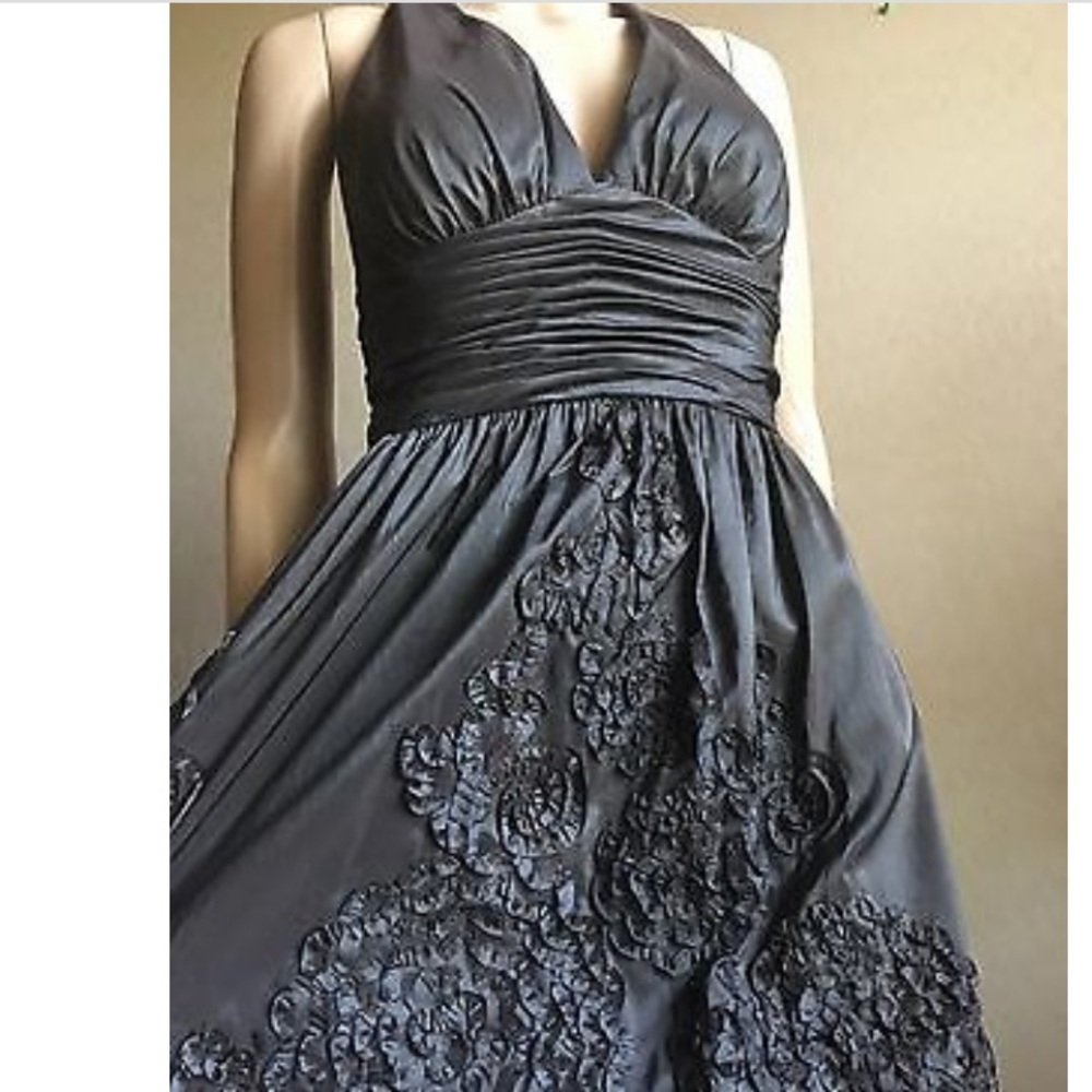 Brown Iridescent Dimensional Halter Dress Sz 6